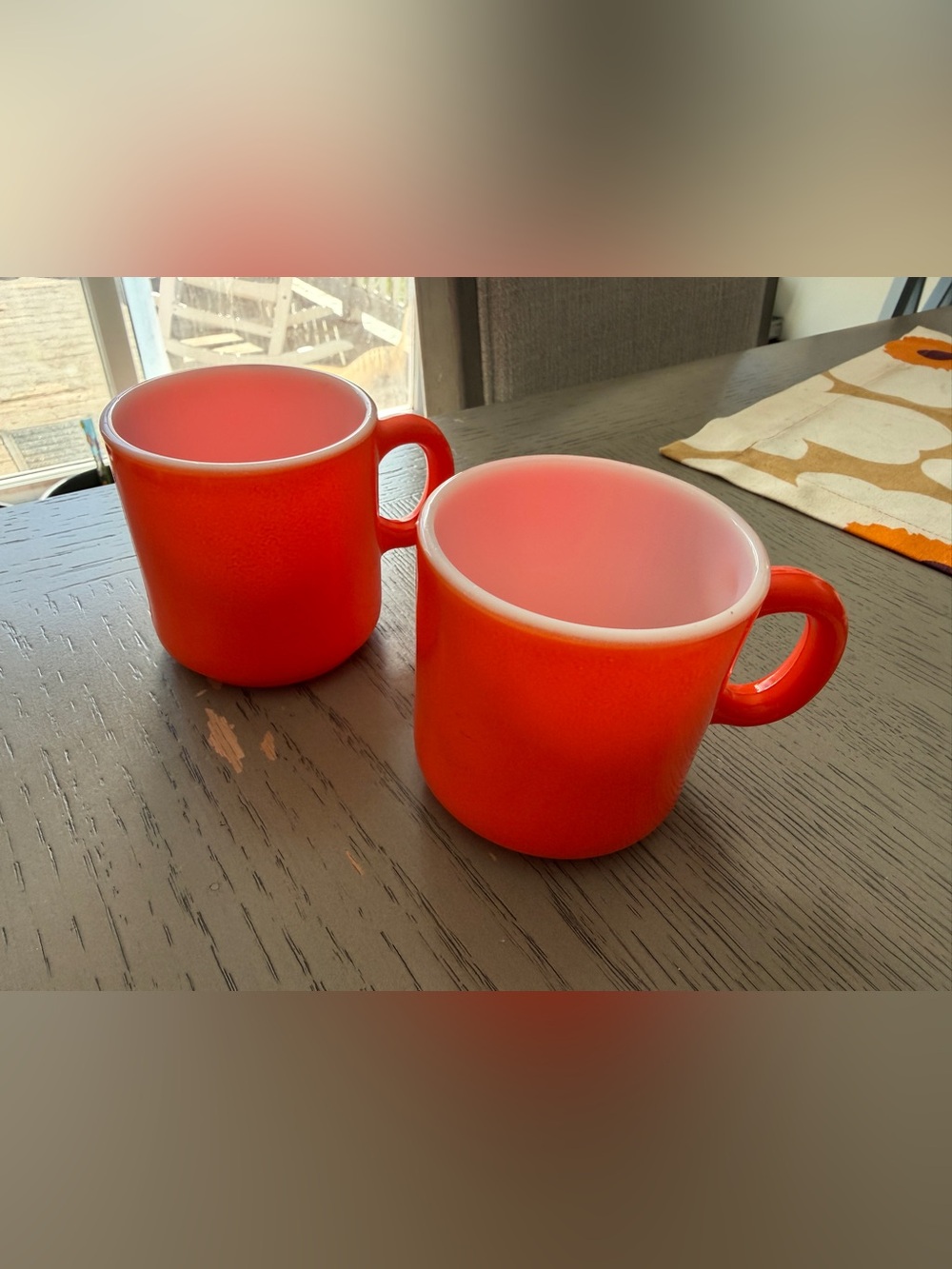 Anchor Hocking Bright Orange Coffee Mugs - Pair
